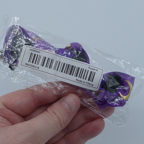 Purple Celestial Moon & Stars Bowtie Cat Collar - Picture 5 of 6